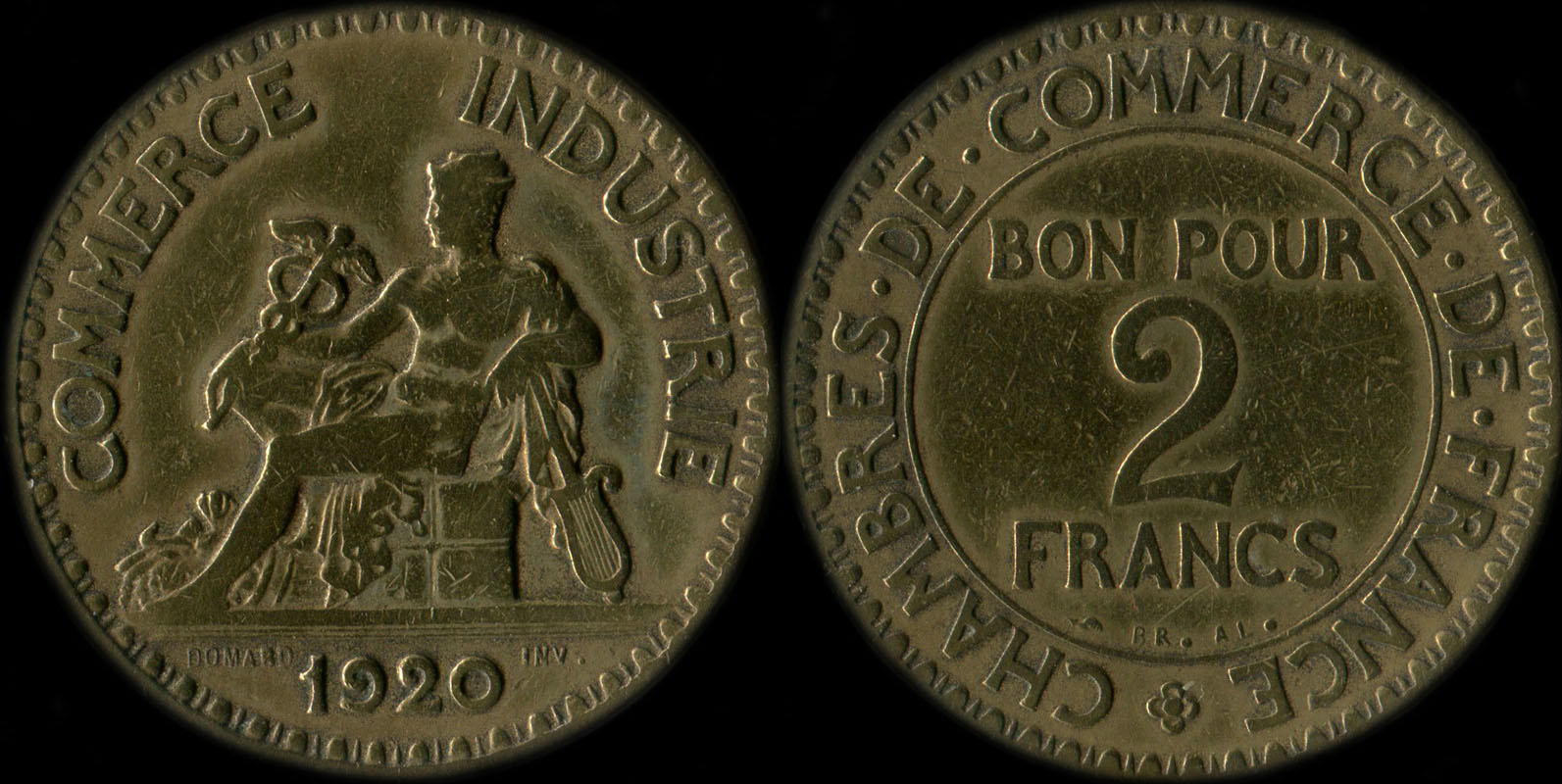 Pi�ce de 2 francs 1920 variante avec 2 ouvert