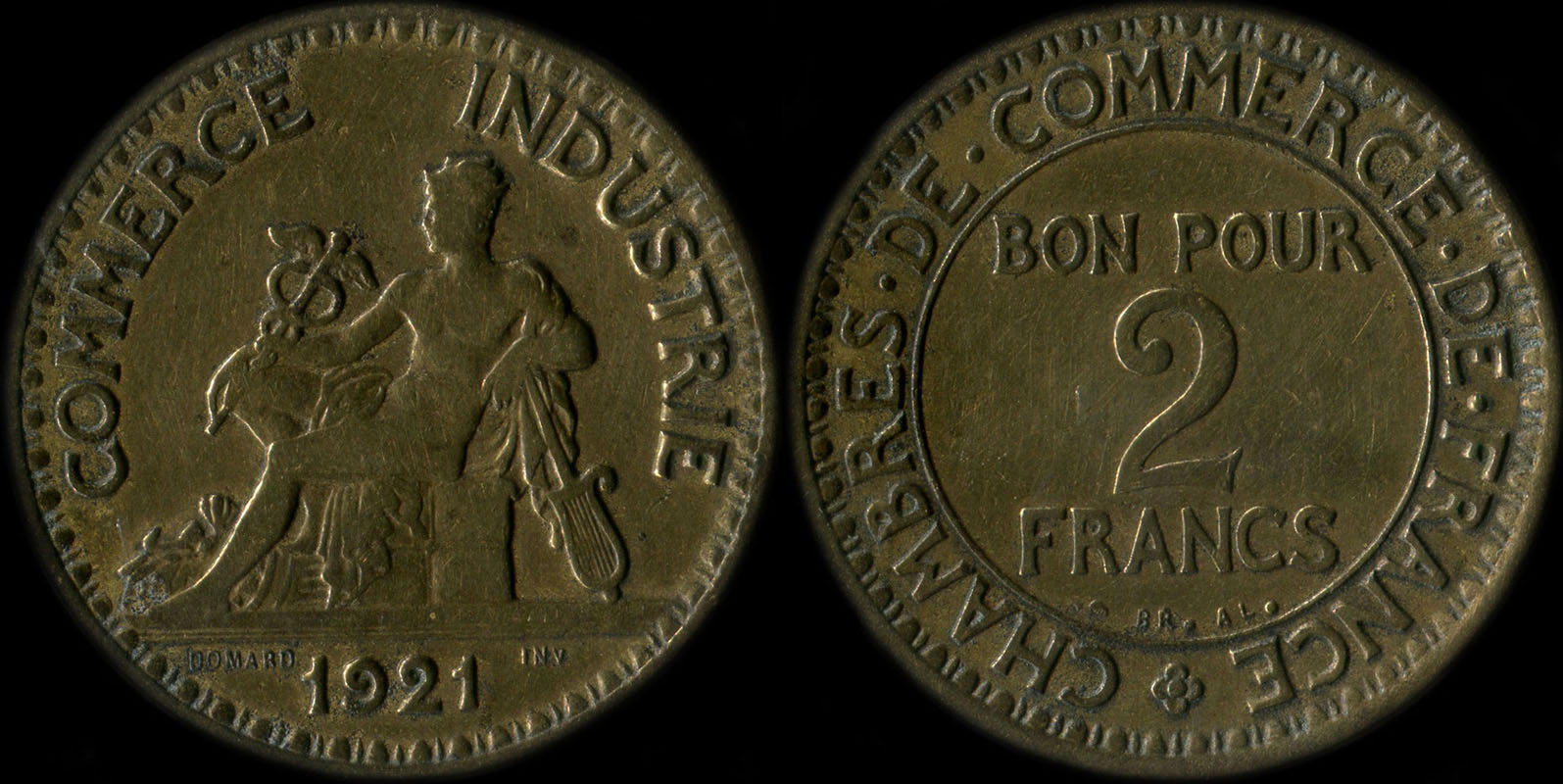 Pièce de 2 francs 1921 variante avec 2 ouvert