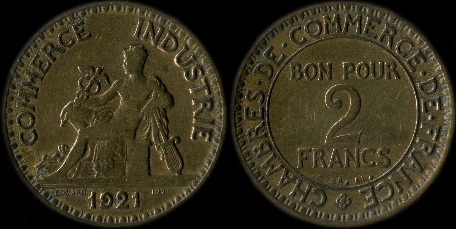 Pi�ce de 2 francs 1921 variante avec 2 ouvert