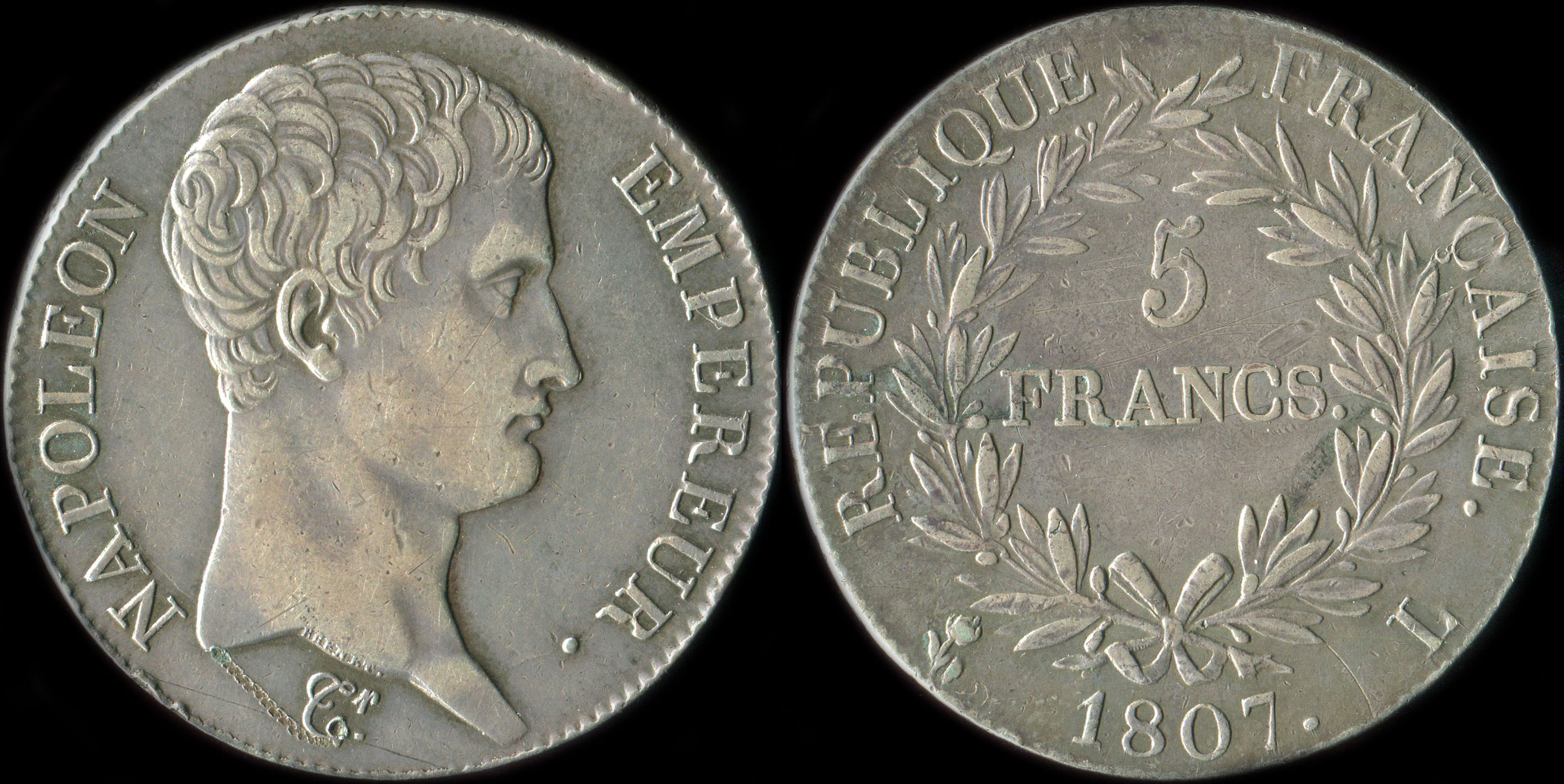 Pi�ce de 5 francs Napol�on Empereur 1807L