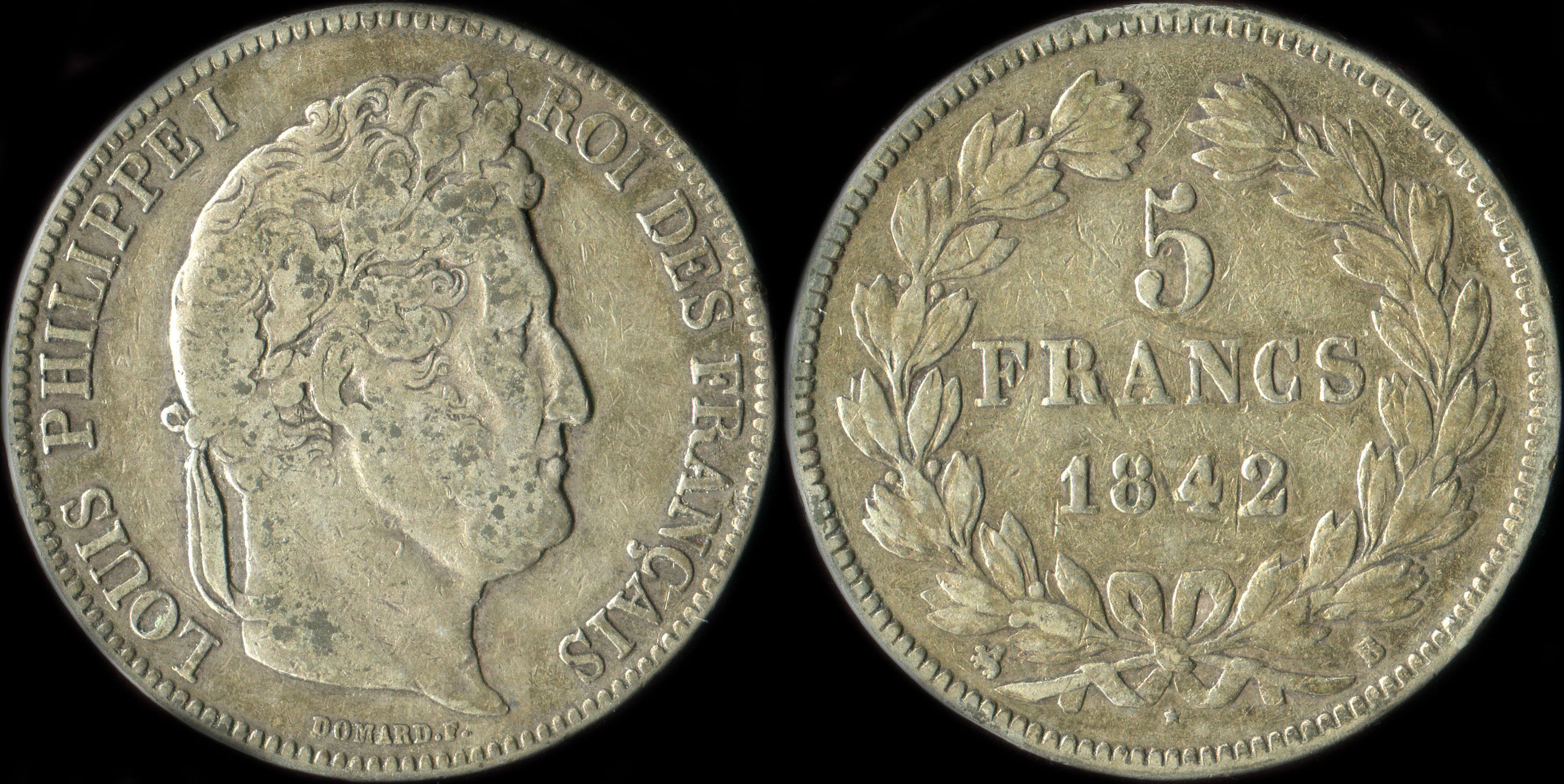 Pi�ce de 5 francs Louis-Philippe I t�te laur�e 1er type 1842B