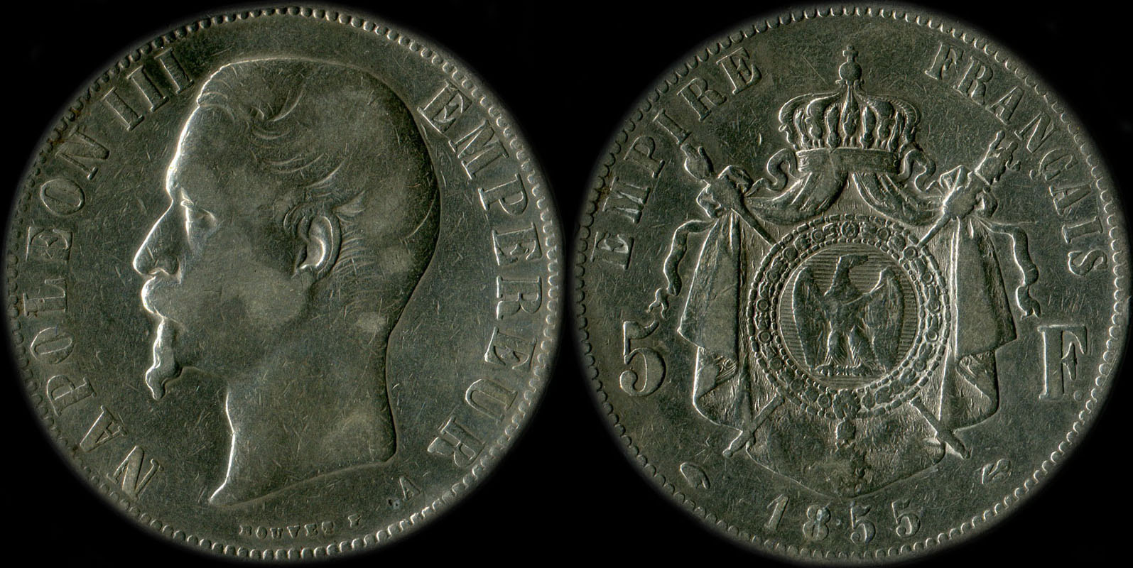 Pi�ce de 5 francs Napol�on III t�te nue 1855A