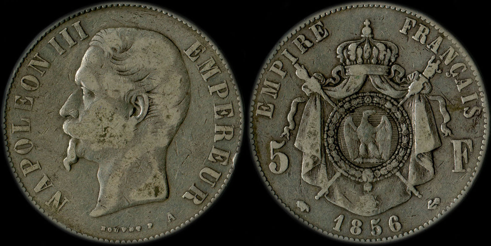 Pièce de 5 francs Napoléon III tête nue 1856A
