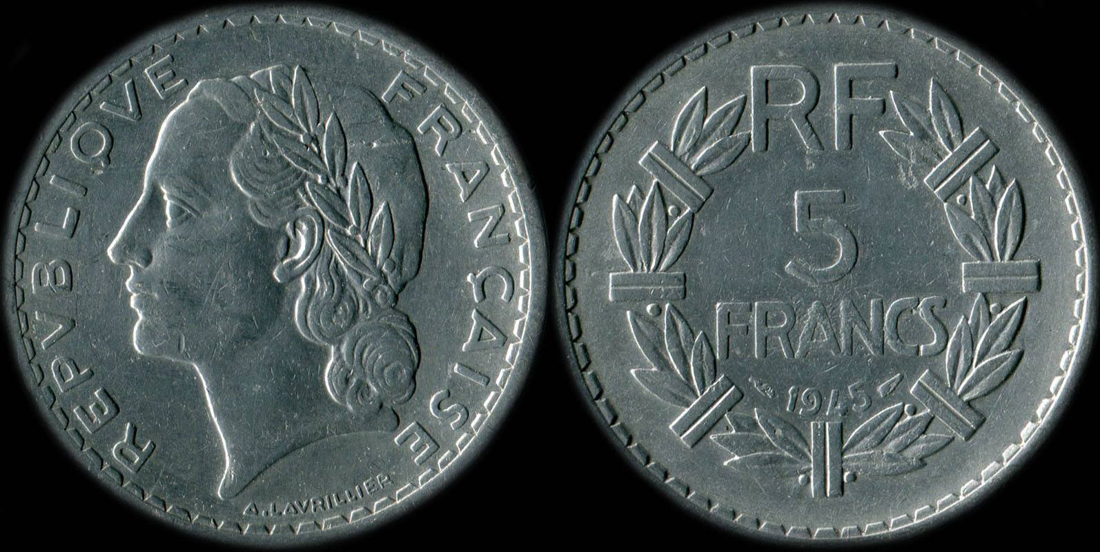 Pièce de 5 francs Lavrillier 1945 aluminium