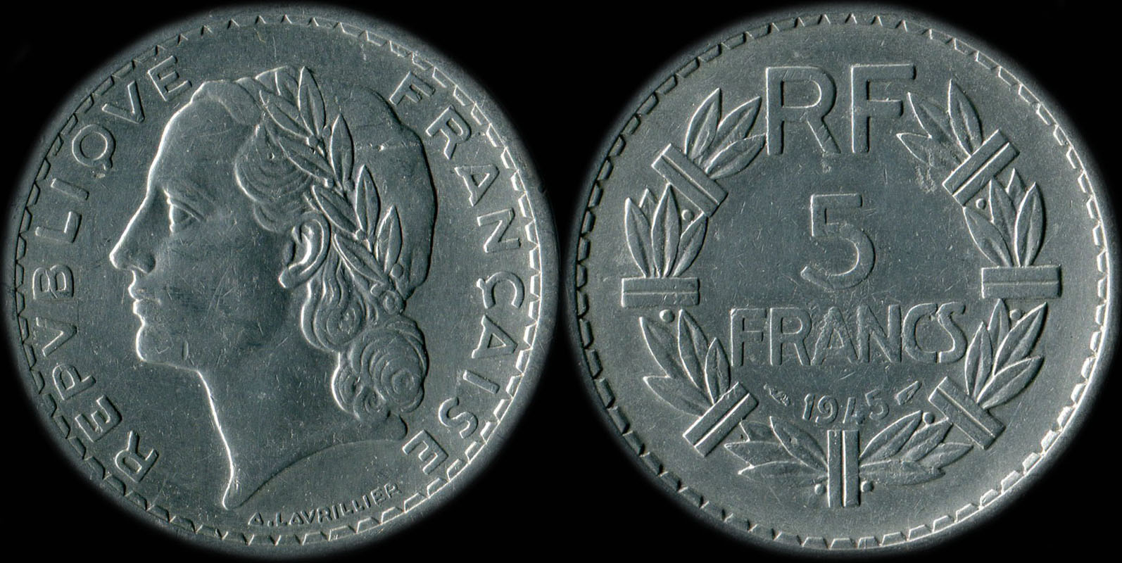 Pi�ce de 5 francs Lavrillier 1945 aluminium