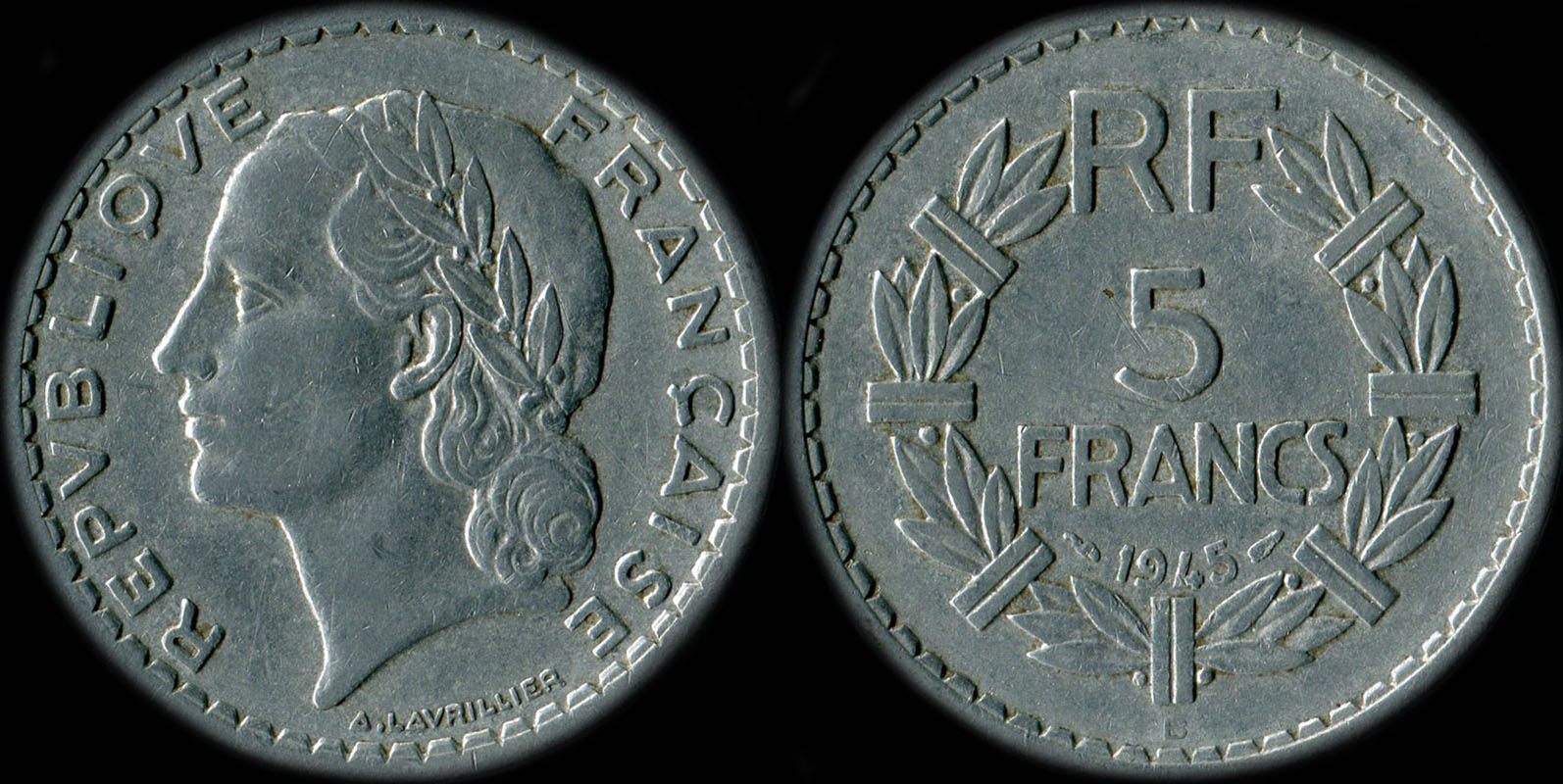 Pièce de 5 francs Lavrillier 1945B aluminium