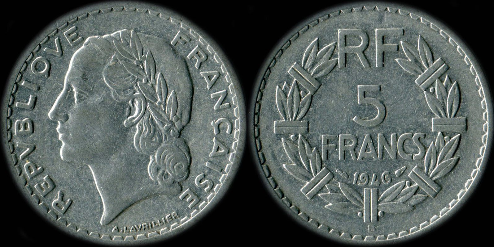 Pièce de 5 francs Lavrillier 1946B aluminium
