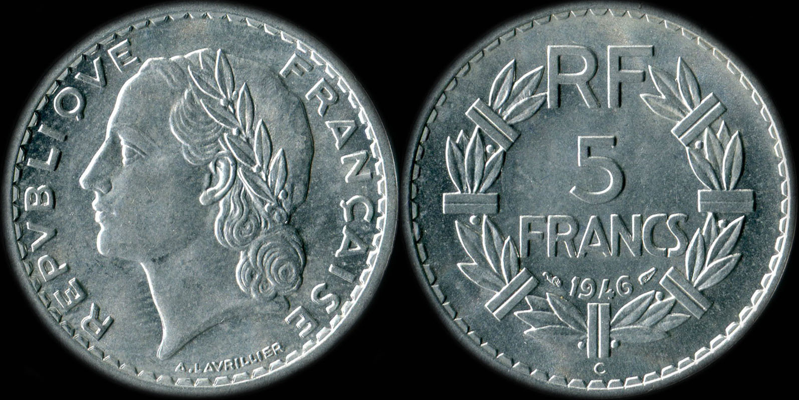 Pièce de 5 francs Lavrillier 1946CB aluminium