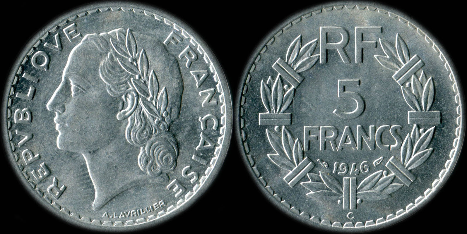 Pi�ce de 5 francs Lavrillier 1946CB aluminium