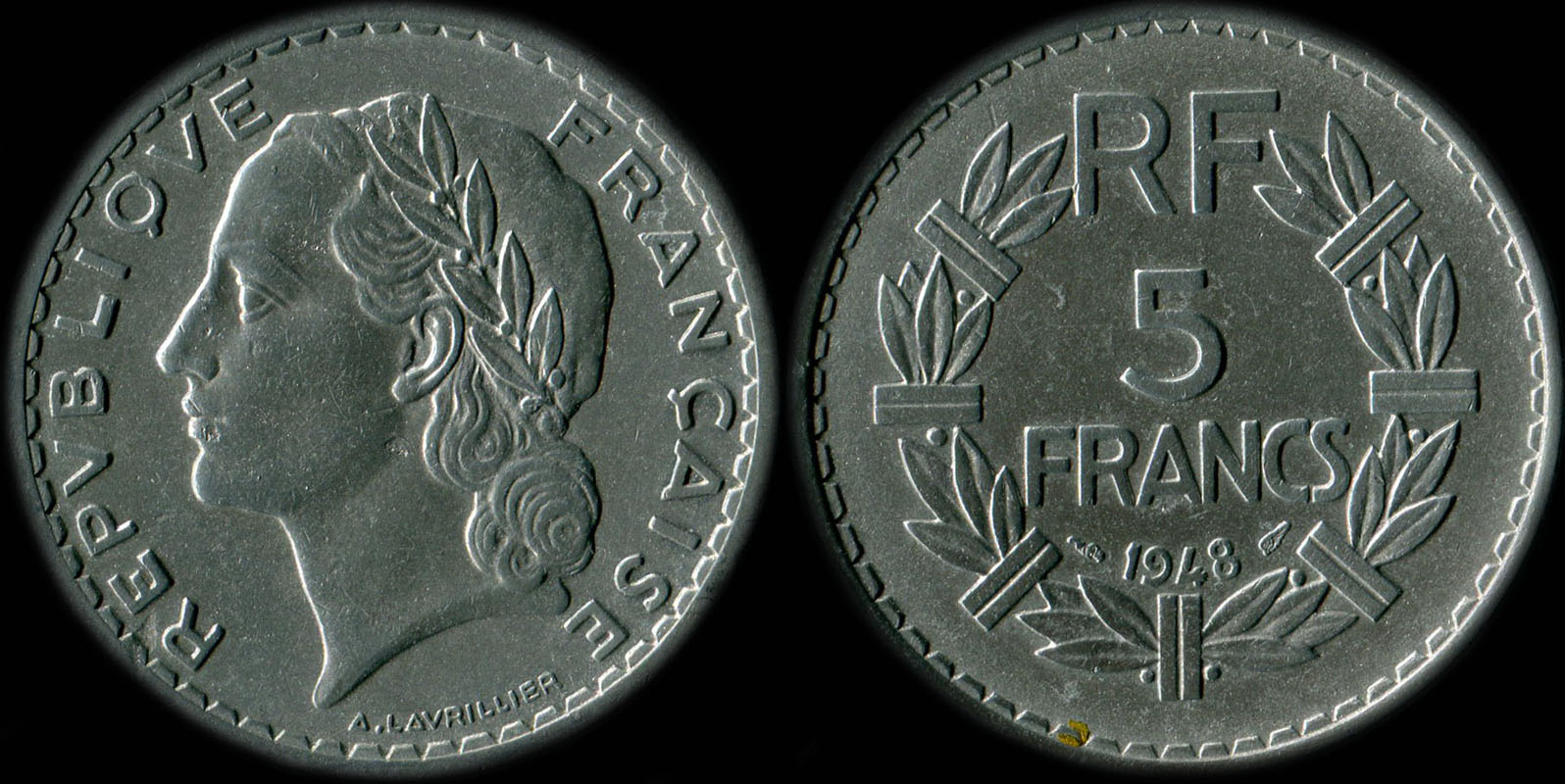 Pi�ce de 5 francs Lavrillier 1948 aluminium avec 9 ouvert