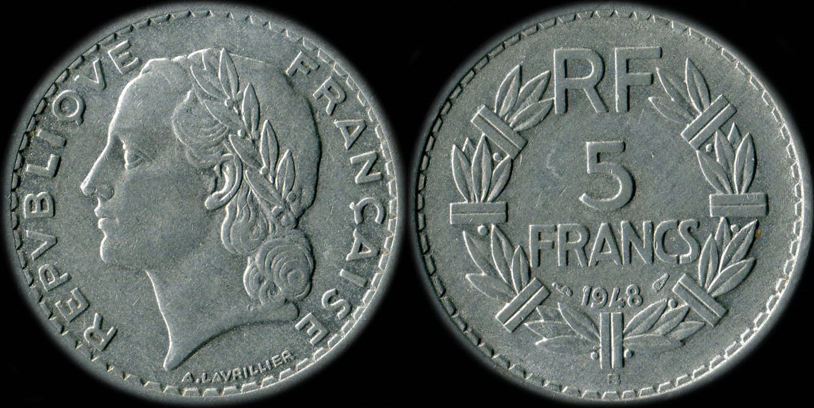 Pièce de 5 francs Lavrillier 1948B aluminium