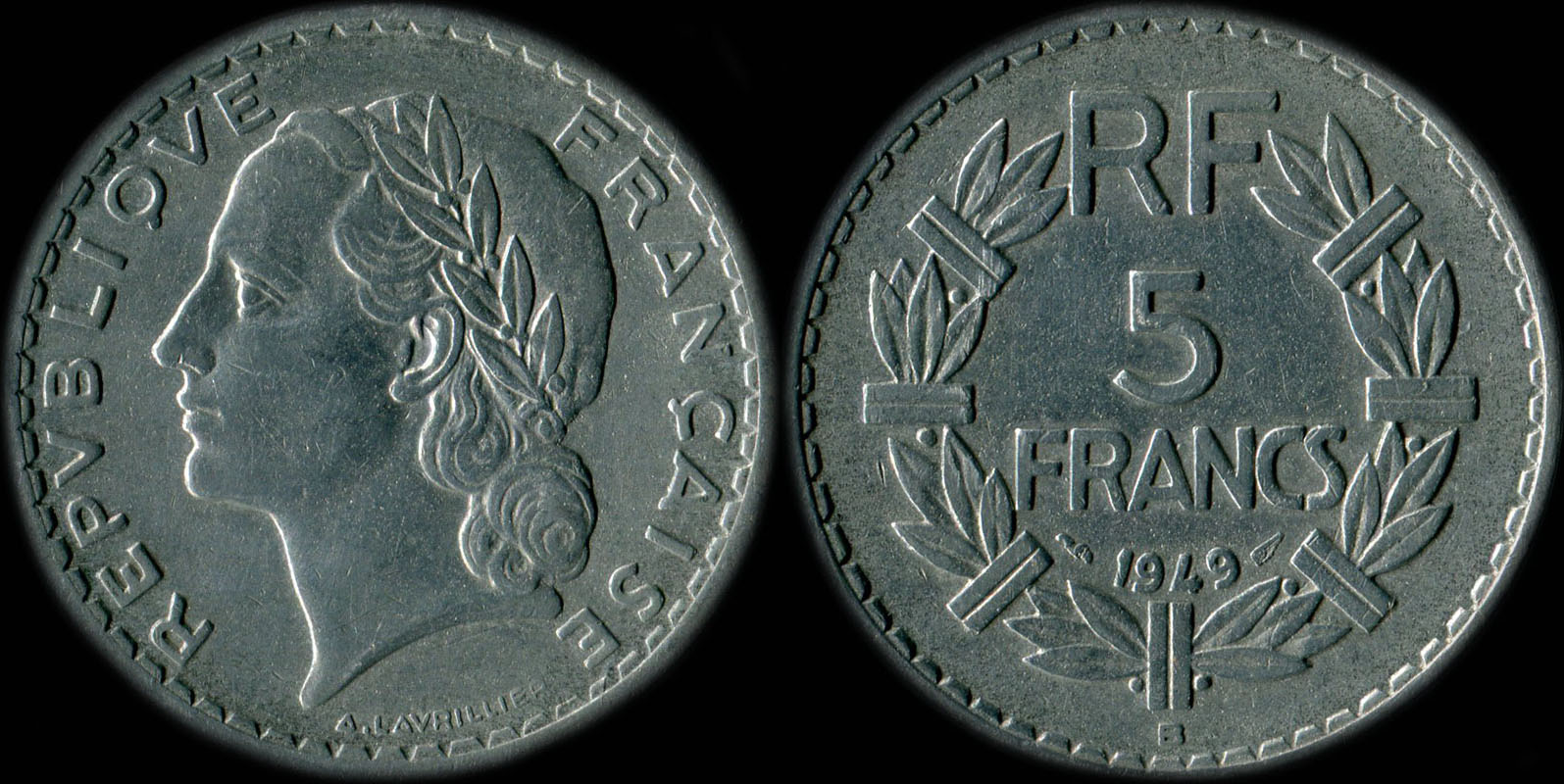Pièce de 5 francs Lavrillier 1949B aluminium