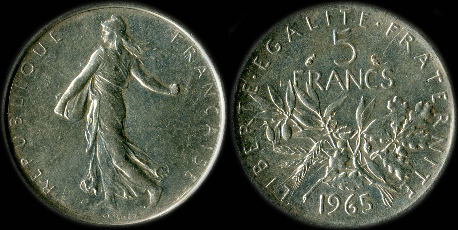 Pièce de 5 francs 1965 Semeuse argent