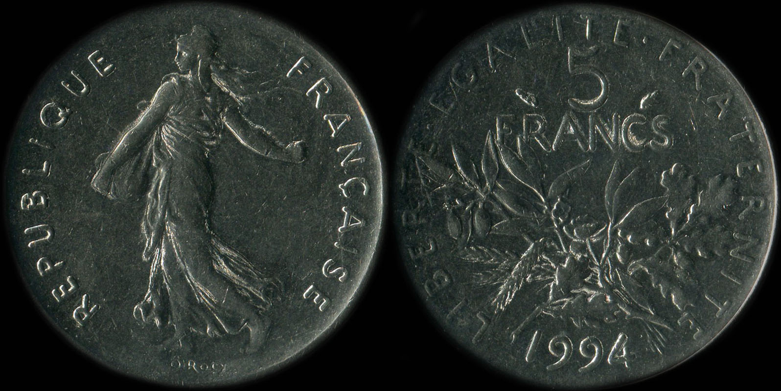 Pi�ce de 5 francs 1994 Semeuse cupro-nickel avec dauphin