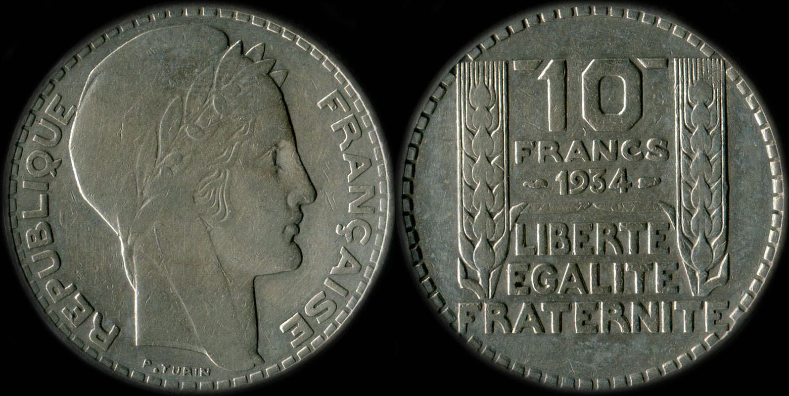Pièce de 10 francs Turin argent 1934 type normal