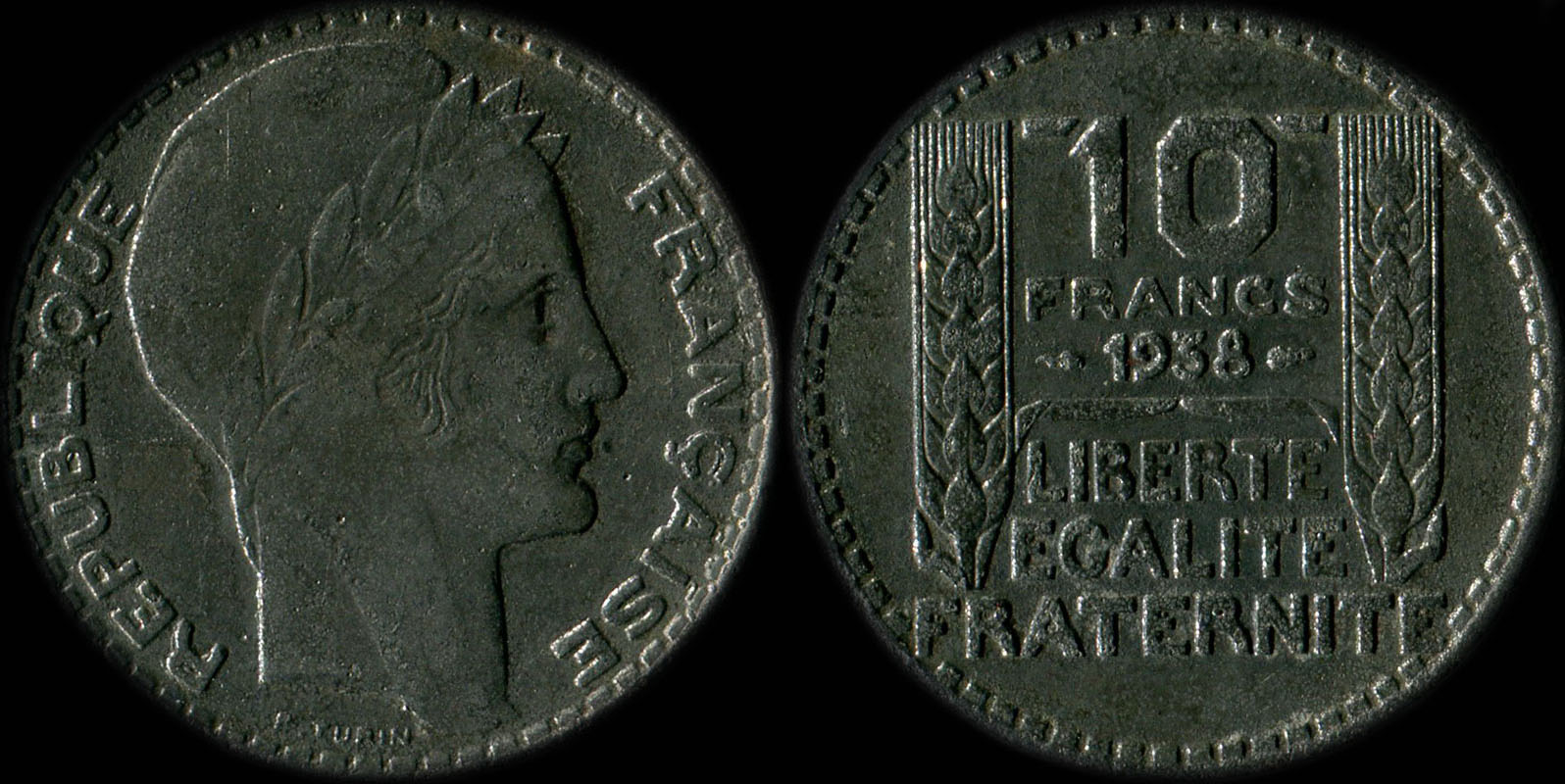 Pi�ce de 10 francs Turin 1938 (fausse en maillechort?)