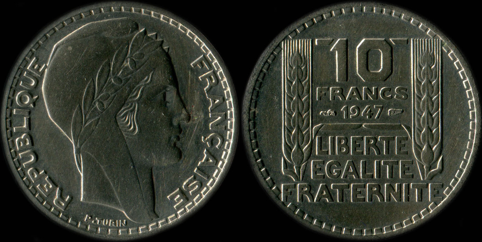 Pi�ce de 10 francs Turin � grosse t�te 1947