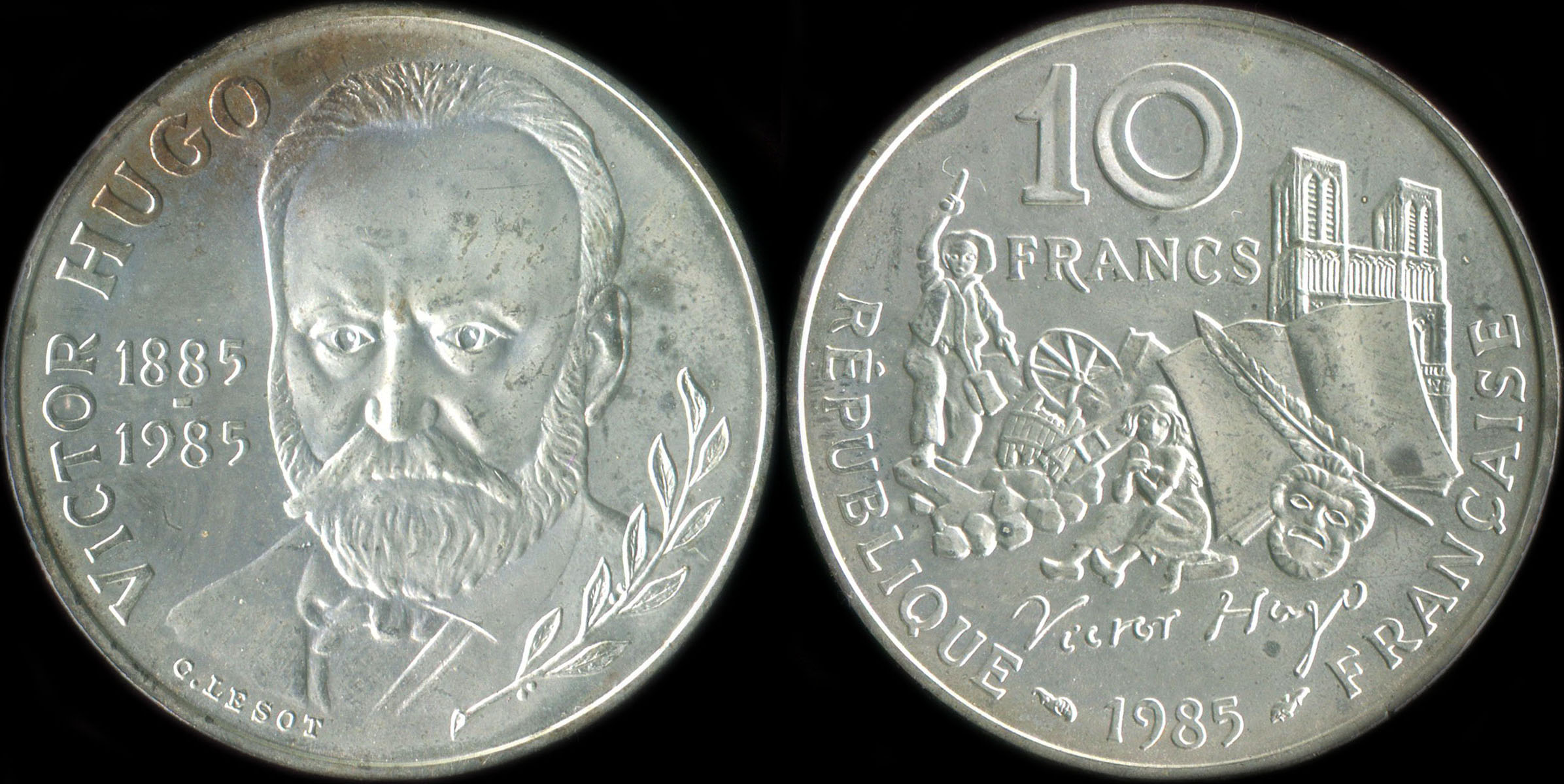 Pi�ce de 10 francs Victor Hugo 1985 argent BU