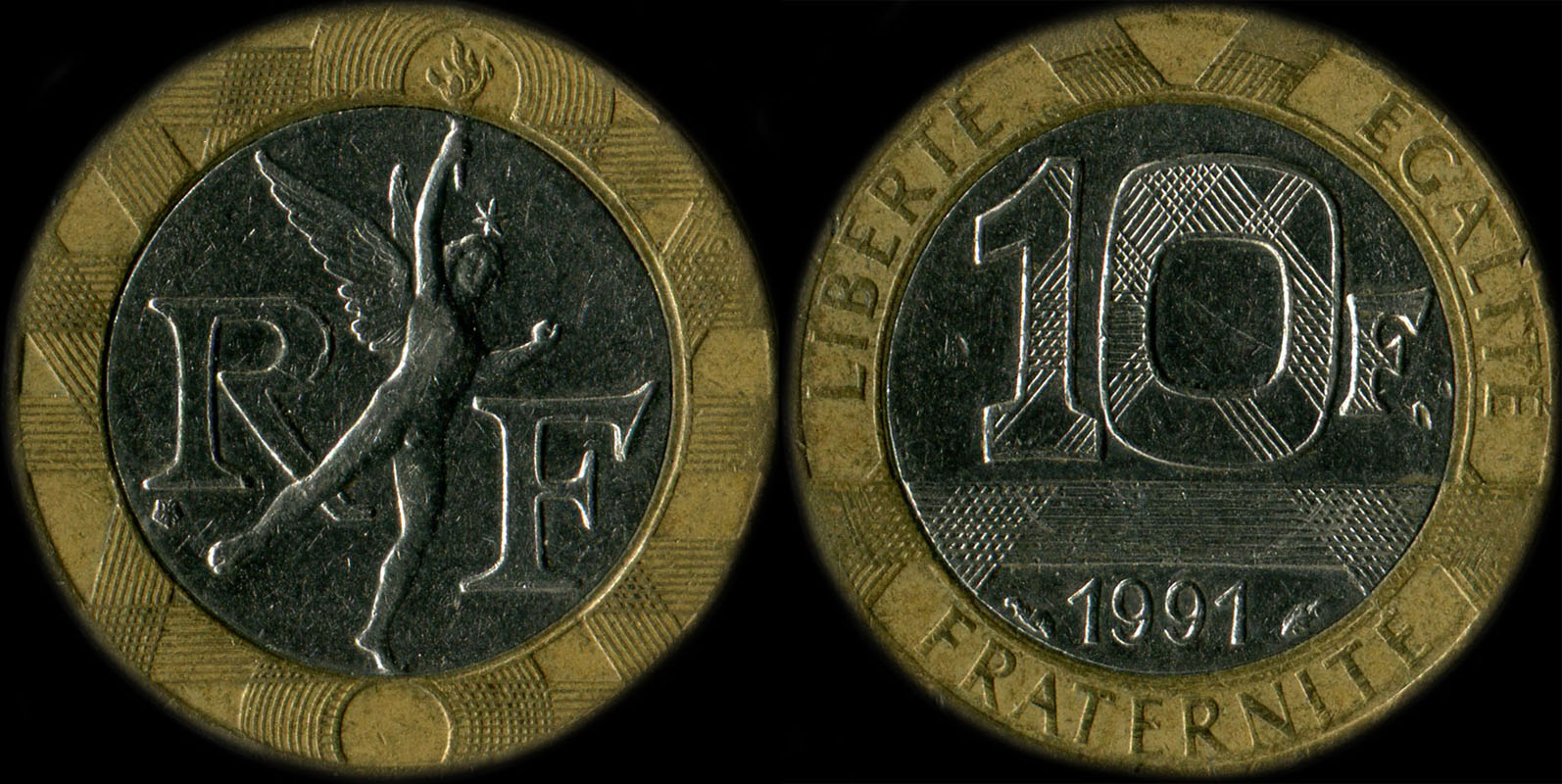Pièce de 10 francs Génie 1991 différent de Pessac ne touche pas le cercle