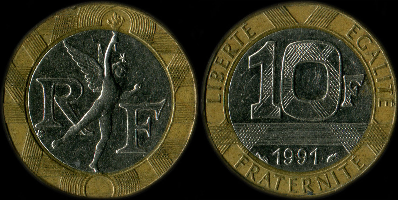 Pièce de 10 francs Génie 1991 différent de Pessac touche le cercle