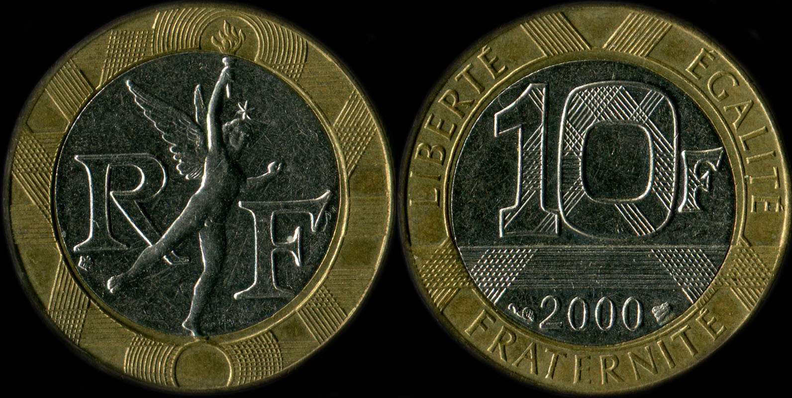 Pièce de 10 francs Génie 2000 différent de Pessac ne touche pas le cercle