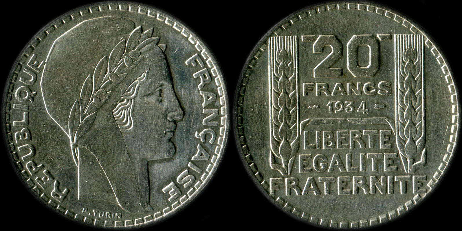 Variante de 20 francs Turin 1934 avec 4 séparé du 3