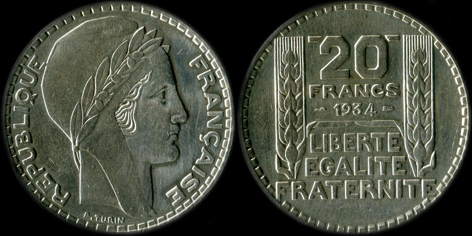 Variante de 20 francs Turin 1934 avec 4 s�par� du 3