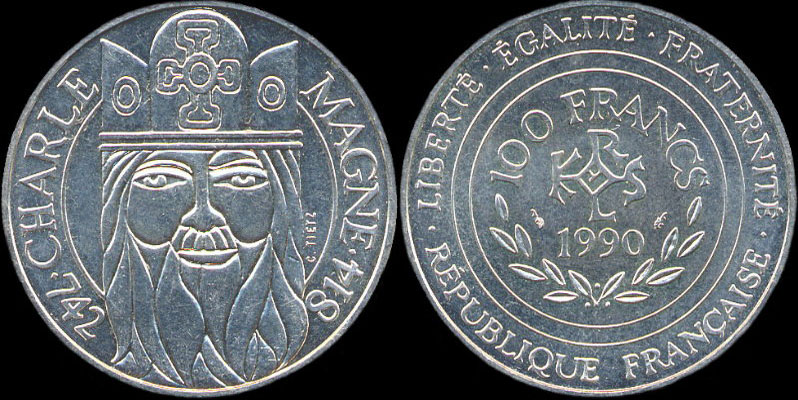 Pice de 100 francs Charlemagne 1990