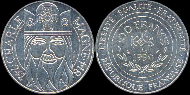 Pi�ce de 100 francs Charlemagne 1990