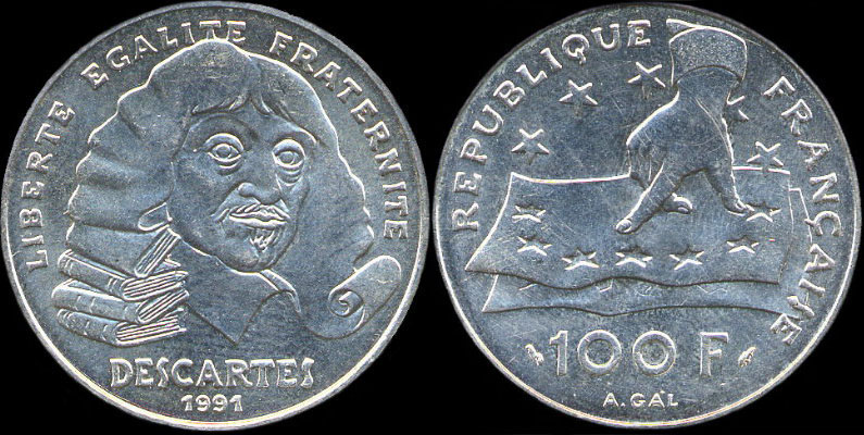 Pi�ce de 100 francs Descartes 1991