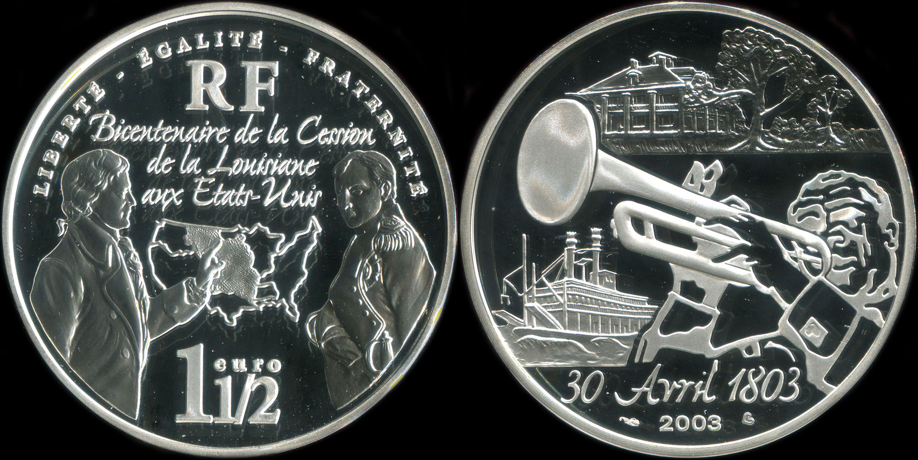 Pièce de 1 ½ euro 2003 - Bicentenaire de la Cession de la Louisiane aux Etats-Unis