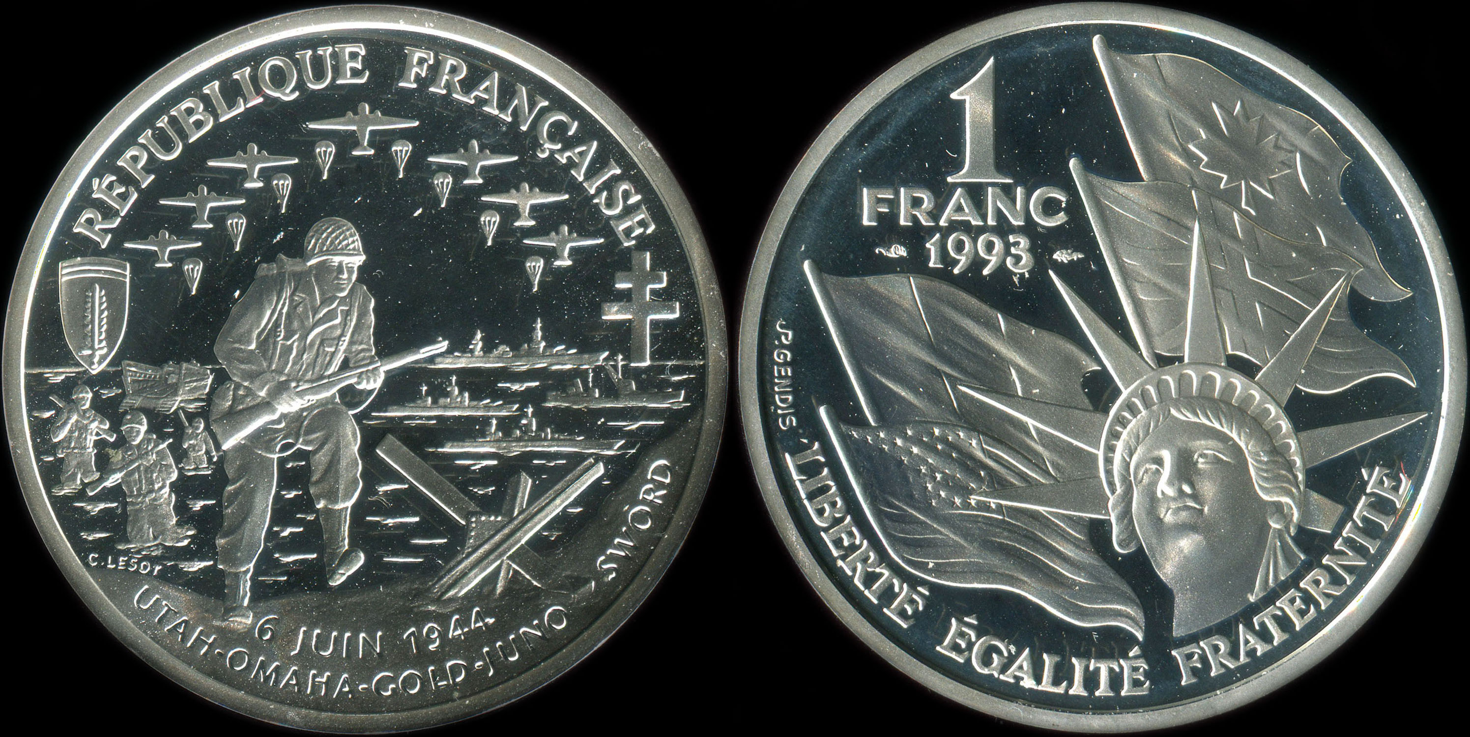 Pice de 1 franc 1993 BE - Cinquantenaire du Dbarquement