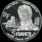 Pi�ce de 5 francs 1992 - Terres Australes et Antarctiques Fran�aises - Albatros - Terre Ad�lie - Dumont d'Urville - revers