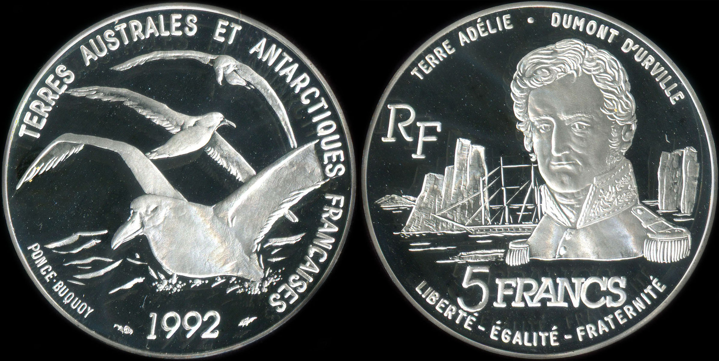 Pice de 5 francs 1992 - Terres Australes et Antarctiques Franaises - Albatros