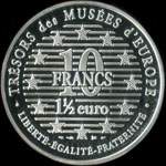 Pi�ce de 10 francs - 1 � euro - 1996 - Tr�sors des Mus�es d'Europe - L'El�phant (Mus�e Guimet de Paris) - revers