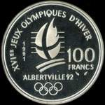 Pièce de 100 francs 1991 - XVIes Jeux Olympiques d'Hiver - Albertville 92 - Hockey sur Glace - Bouquetin - revers