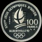 Pi�ce de 100 francs 1991 - XVIes Jeux Olympiques d'Hiver - Albertville 92 - Hockey sur Glace - Bouquetin - revers