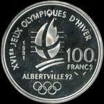 Pi�ce de 100 francs 1991 - XVIes Jeux Olympiques d'Hiver - Albertville 92 - Saut � Ski - Belle Epoque - revers