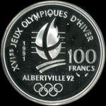Pi�ce de 100 francs 1991 - XVIes Jeux Olympiques d'Hiver - Albertville 92 - Ski de Fond - Ch�teau des Ducs de Savoie - revers