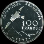 Pièce de 100 francs 1992 - Ves Jeux Paralympiques - Tignes - Albertville - Oiseau Disloqué par Folon - revers