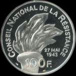 Pièce de 100 francs 1993 - La Liberté retrouvée - Jean Moulin - revers