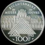 Pièce de 100 francs 1993 - Bicentenaire du Musée du Louvre - Mona Lisa - revers