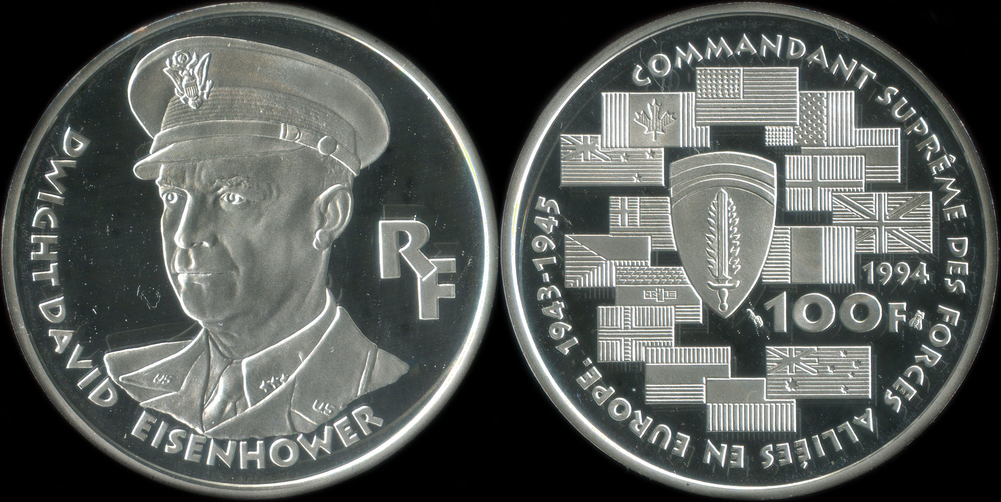 Pi�ce de 100 francs 1994 - La Libert� retrouv�e - Dwight David Eisenhower