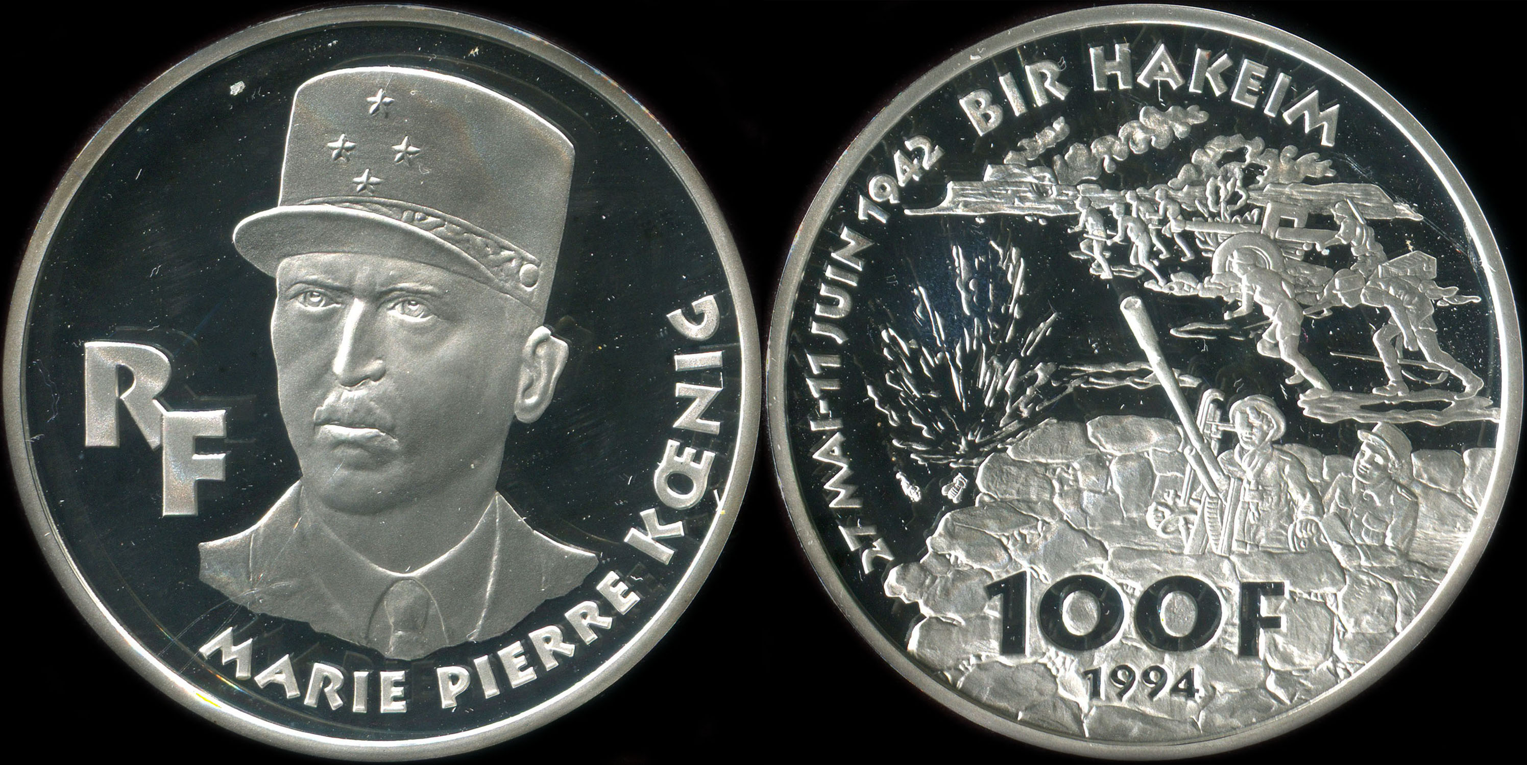 Pi�ce de 100 francs 1994 - La Libert� retrouv�e - Marie Pierre Koenig - 27 mai - 11 juin 1942 - Bir Hakeim