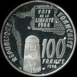 Pièce de 100 francs 1994 - La Liberté retrouvée - Sainte-Mère-Église - revers