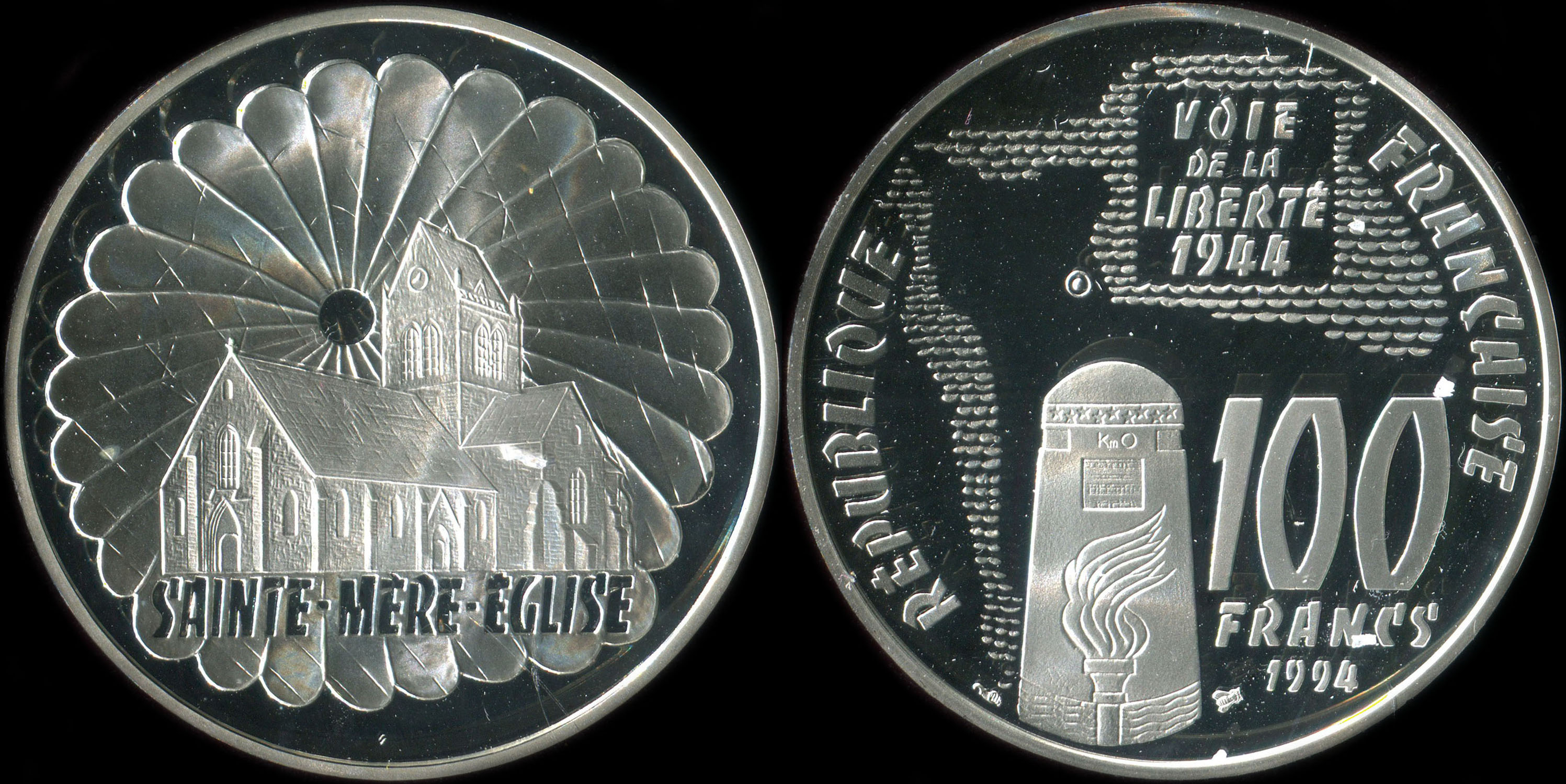 Pièce de 100 francs 1994 - La Liberté retrouvée - Sainte-Mère-Église