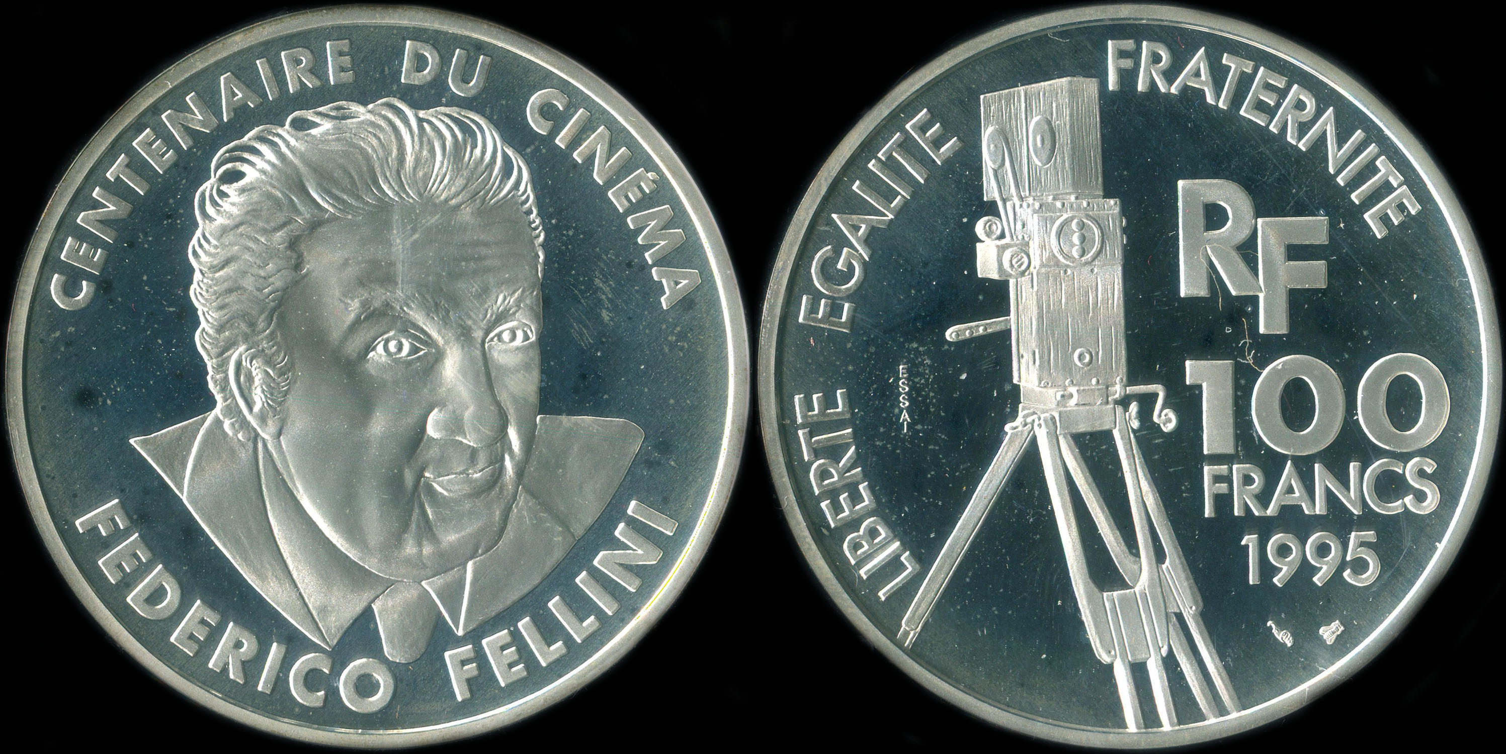 Pi�ce de 100 francs 1995 - Centenaire du Cin�ma - Federico Fellini