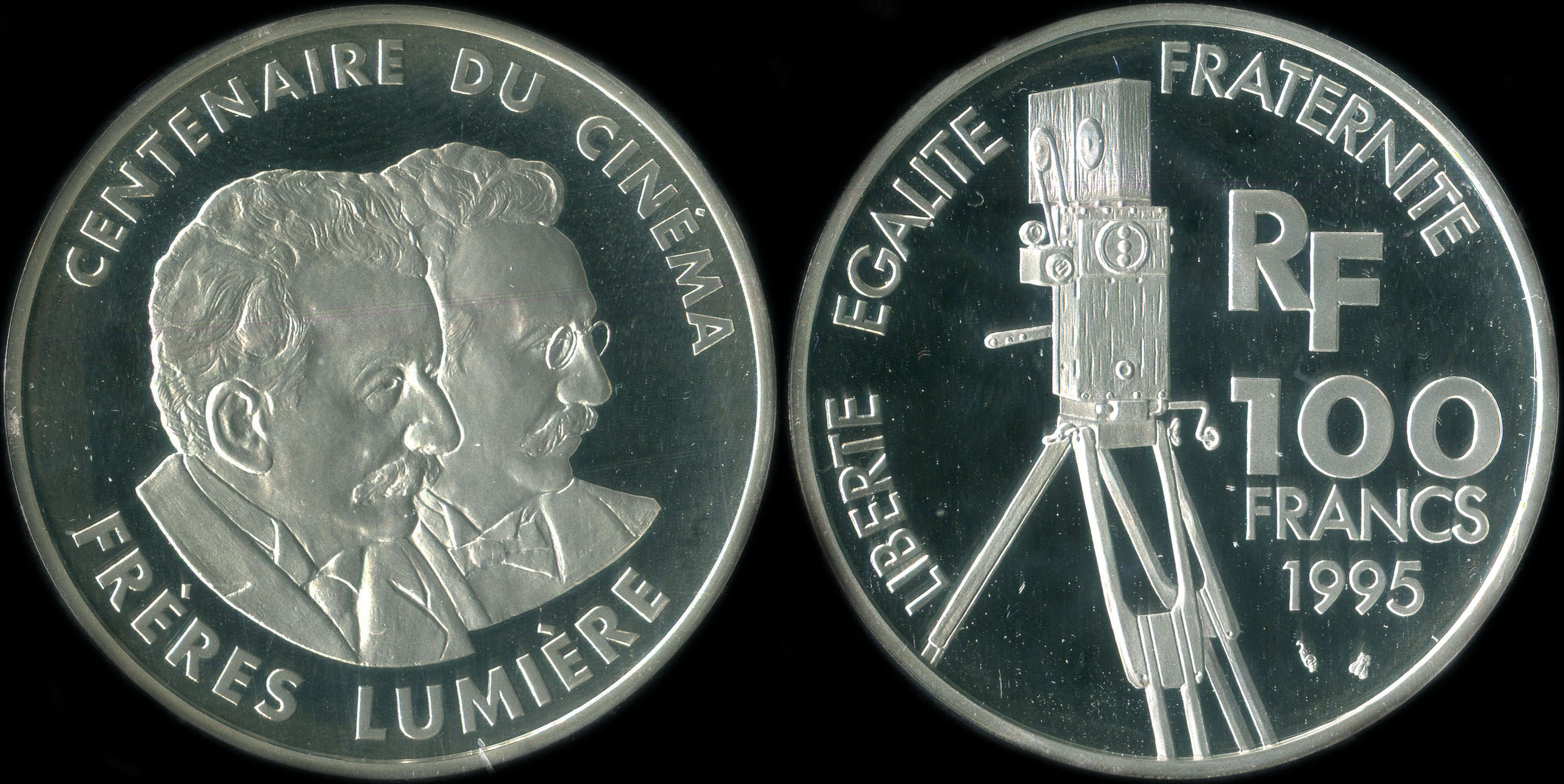 Pi�ce de 100 francs 1995 - Centenaire du Cin�ma - Les Fr�res Lumi�re