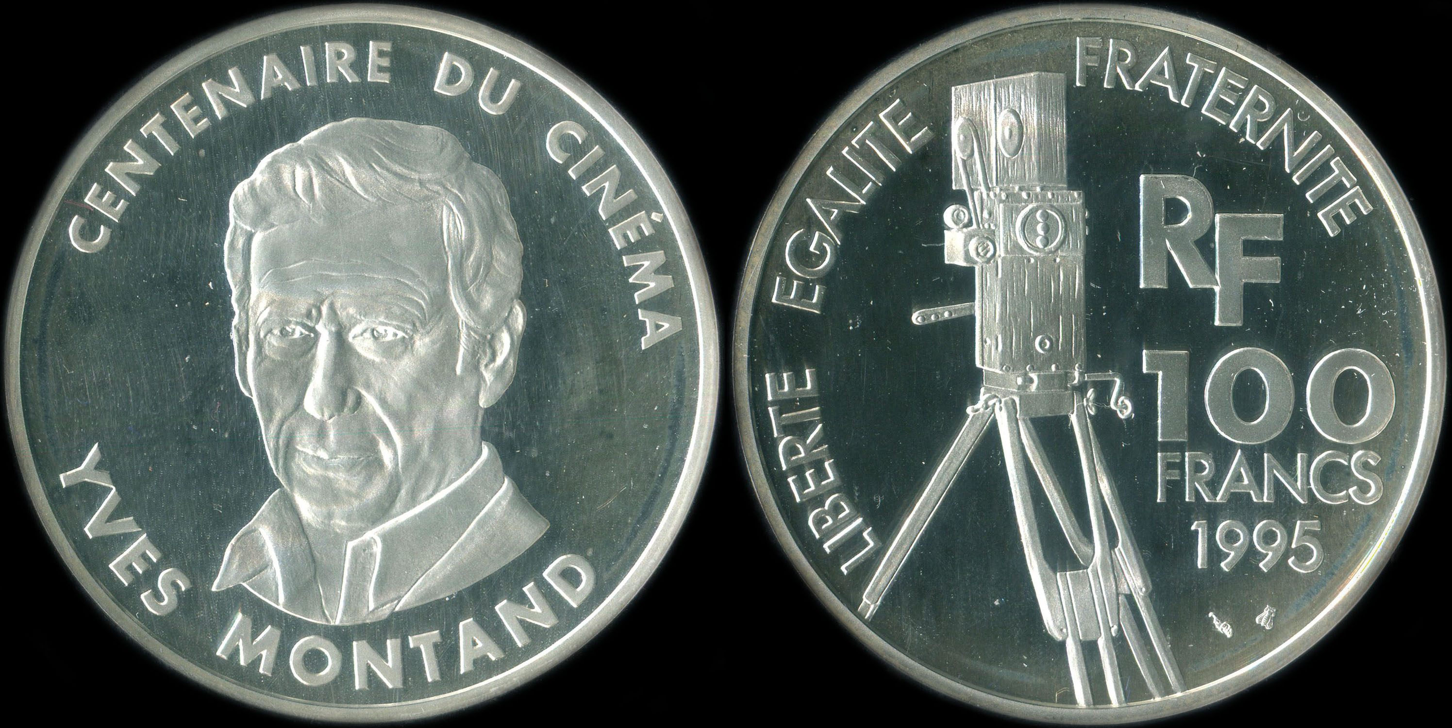 Pi�ce de 100 francs 1995 - Centenaire du Cin�ma - Yves Montand