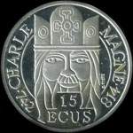 Pièce de 100 francs - 15 ecus - 1990 - Charlemagne 742-814 - revers